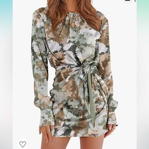 Green Camo Wrap Dress